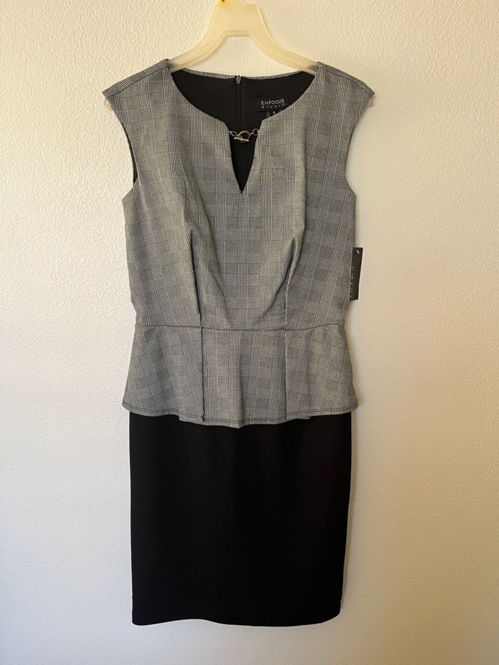 Enfocus Studio Gray Plaid Peplum Dress with Black Skirt